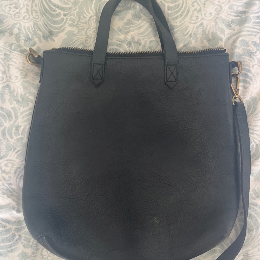 Madewell Zip-Top Transport Black Leather Satchel Convertible Crossbody